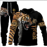 Animal-print Hooded Pullover Sweatshirt And Menswomens Sportswear Set