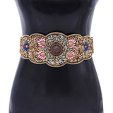 Beaded And Pressed Imitation Turquoise Elastic Waistband For Clothing Belt