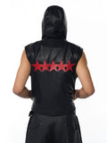 Short Hood Slim Fit Leather Waistcoat Coat Men's Summer Five-pointed Star PU Leather