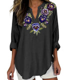 Womens Fashion Floral Print V-Neck Long-Sleeve T-Shirt