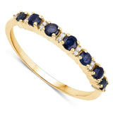 0.43 Carat Genuine Blue Sapphire and White Diamond 14K Yellow Gold Ring