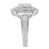 14K White Gold 1.0 Cttw Round & Baguette Cut Diamond Floral Cluster Quatrefoil Channel Set Band Cocktail Statement Ring (H-I Color, SI2-I1 Clarity) - Size 6-3/4