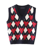 Retro Preppy Style Versatile Diamond-Check BM Knitted Vest
