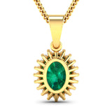 1.13 Carat Genuine Zambian Emerald and White Diamond 14K Yellow Gold Pendant