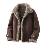 Oversized Faux Lambskin Jacket With A Fur Lining Fleece Lining And A Thicker Design Complete With A Lapel Collar