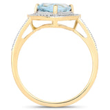 1.58 Carat Genuine Aquamarine and White Diamond 14K Yellow Gold Ring
