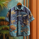 Retro style 3D printed Mens Short sleeve Shirt