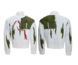 Mink-faux Fur Contrast-color Sweater With Diamond-embellished Horse Totem Knitwear