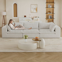 118.2' Cloud Sofa,Corduroy Fabric,Deep Seat Couches,Double-layer design,Removable  Cushion,No Assembly, DIY Combination for Living room, Bedroom,Conference room ,Apartment,White
