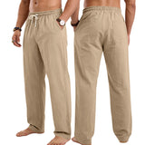 Mens Linen Casual Straight-Leg Trousers