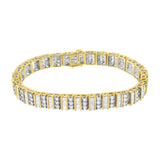 14K Yellow Gold 5.50 Cttw Round and Baguette Diamond Link Bracelet