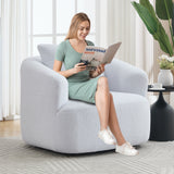 360° Swivel Round Upholstered Comfy Chair With One Soft Pillow, Teddy Fleece High-Resilience Sponge Single Sofa, No Assembly for Living Room, Bedroom, Apartment, White