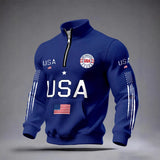 Mens Half-zip Hooded Sweatshirt With A Stand-up Collar Design