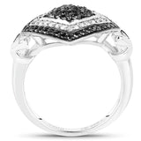 0.56 Carat Genuine White Diamond and Black Diamond .925 Sterling Silver Ring