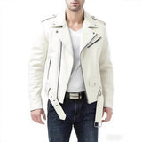 Stylish Slim-fit And Handsome Mens PU Leather Jacket With A Zipper