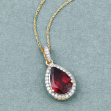3.29 Carat Genuine Rhodolite and White Diamond 14K Yellow Gold Pendant