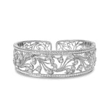 18K White Gold 3 1/4 Cttw Pave Diamond Openwork Floral Filigree Swirl Bangle Cuff Bracelet (H-I Color, VS2-SI1 Clarity)
