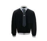 Striped Mock-two-piece Lapel Hoodie Cropped And Relaxed-fit