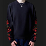 Mens Relaxed-fit Crew-neck Floral-embroidered Long-sleeve Top