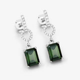 2.28 Carat Genuine Green Tourmaline and White Diamond 14K White Gold Earrings