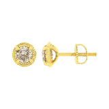14K Yellow Gold Plated .925 Sterling Silver 1.0 Cttw Round Brilliant Cut Diamond Solitaire Milgrain Stud Earrings (K-L Color, I2-I3 Clarity)