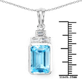 9.99 Carat Genuine Swiss Blue Topaz and White Topaz .925 Sterling Silver Pendant