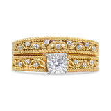 14K Yellow Gold Plated .925 Sterling Silver 1/5 Cttw Diamond Art Deco Style Engagement Ring Bridal Set (I-J Color, I3 Clarity) - Ring Size 7