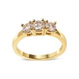 10K Yellow Gold 1.00 Cttw Champagne Diamond 3-Stone Band Ring (J-K Color, I1-I2 Clarity)  - Size 7