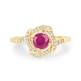 0.63 Carat Genuine Ruby and White Diamond 14K Yellow Gold Ring