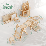 6in1 Montessori Climbing Set: Triangle Ladder + Arch/Rocker + Slide/Ramp + Net + Cushion + Art Addition