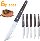 6Pcs Steak Knife Set Serrated Stainless Steel Utility with Wooden Handle for Home Dining Restaurant 5 inches serrated steak