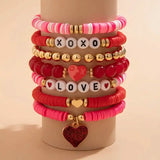 7-Pieces: Fashionable Cute Cartoon Love Heart Charms Pendant Bracelets