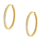 14K Yellow Gold 1.0 Cttw Round Brilliant Cut Diamond Channel Set Circle Hoop Earrings (I-J Color, I1-I2 Clarity)