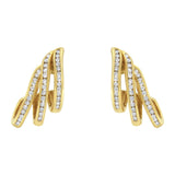 10K Yellow Gold 1.0 Cttw Round Brilliant Cut Diamond Spiral Multi Row Channel Set Open Hoop Pushback Stud Earrings (H-I Color, I1-I2 Clarity)