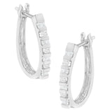 10K Yellow Gold Round and Baguette Cut Diamond Oblong Hinged Leverback Hoop Earrings (Â¼ Cttw, I-J Color, I2-I3 Clarity)