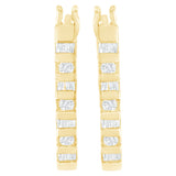 10K Yellow Gold Round and Baguette Cut Diamond Oblong Hinged Leverback Hoop Earrings (Â¼ Cttw, I-J Color, I2-I3 Clarity)