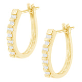 10K Yellow Gold Round and Baguette Cut Diamond Oblong Hinged Leverback Hoop Earrings (Â¼ Cttw, I-J Color, I2-I3 Clarity)