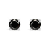 .925 Sterling Silver 1/2 Cttw Black Diamond Solitaire Stud Earrings