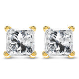 AGS Certified 14k Yellow Gold 1/4 cttw 4-Prong Set Princess-Cut Solitaire Diamond Push Back Stud Earrings (F-G Color, SI2-I1 Clarity)
