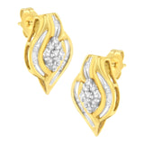 10K Yellow Gold 1/3 cttw Round-Cut Diamond Cluster and Swirl Stud Earrings (J-K Clarity, I2-I3 Color)