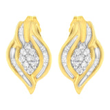 10K Yellow Gold 1/3 cttw Round-Cut Diamond Cluster and Swirl Stud Earrings (J-K Clarity, I2-I3 Color)