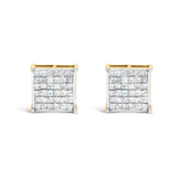 10K Yellow Gold 2.0 Cttw Invisible-Set Princess-Cut Diamond Stud Earrings