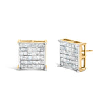 10K Yellow Gold 2.0 Cttw Invisible-Set Princess-Cut Diamond Stud Earrings