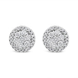 14K White Gold 1.0 Cttw Brilliant-Cut Diamond Halo-Style Cluster Round Button Stud Earrings (H-I Color, I1-I2 Clarity)
