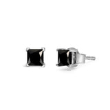 14K White Gold 1/2 Cttw Princess-Cut Treated Black Diamond Classic 4-Prong Stud Earrings with Push Backs (Fancy Color-Enhanced, I2-I3 Clarity)