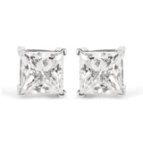 14K White Gold 1 1/2 Cttw Clarity Enhanced Princess Cut Diamond Solitaire Stud Earrings (I-J Color, I1-I2 Clarity)