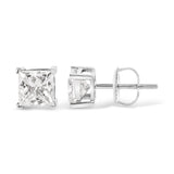 14K White Gold 1 1/2 Cttw Clarity Enhanced Princess Cut Diamond Solitaire Stud Earrings (I-J Color, I1-I2 Clarity)