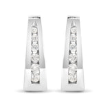 14k White Gold 1/4 Cttw Channel-Set Brilliant Round-Cut Diamond Hoop Earrings (I-J Color, I2-I3 Clarity)
