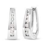 14k White Gold 1/4 Cttw Channel-Set Brilliant Round-Cut Diamond Hoop Earrings (I-J Color, I2-I3 Clarity)
