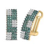 14K Yellow Gold 2 cttw White and Treated Blue Diamond Earrings (H-I, SI1-SI2)